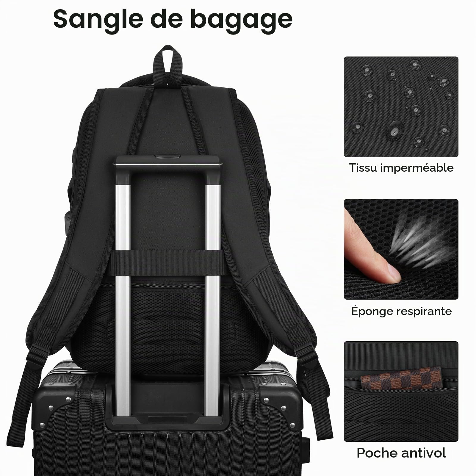 YAMTION Sac à Dos Homme, Sac à Dos Ordinateur Portable 17.3 Pouces, Sac à Dos PC Portable pour Loisir, Scolaire, Affaire