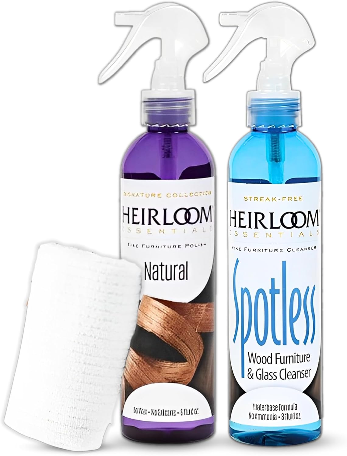 Heirloom Essentials Wood Furniture Cleaner & Natural Furniture Polish Spray w/ Towel - Multipurpose Spotless Glass Cleaner Spray for Window, Bathroom, Floor, Wood Table & Kitchen Cabinet (Bundle of 3)