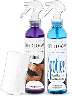 Heirloom Essentials Wood Furniture Cleaner & Natural Furniture Polish Spray w/ Towel - Multipurpose Spotless Glass Cleaner Spray for Window, Bathroom, Floor, Wood Table & Kitchen Cabinet (Bundle of 3)