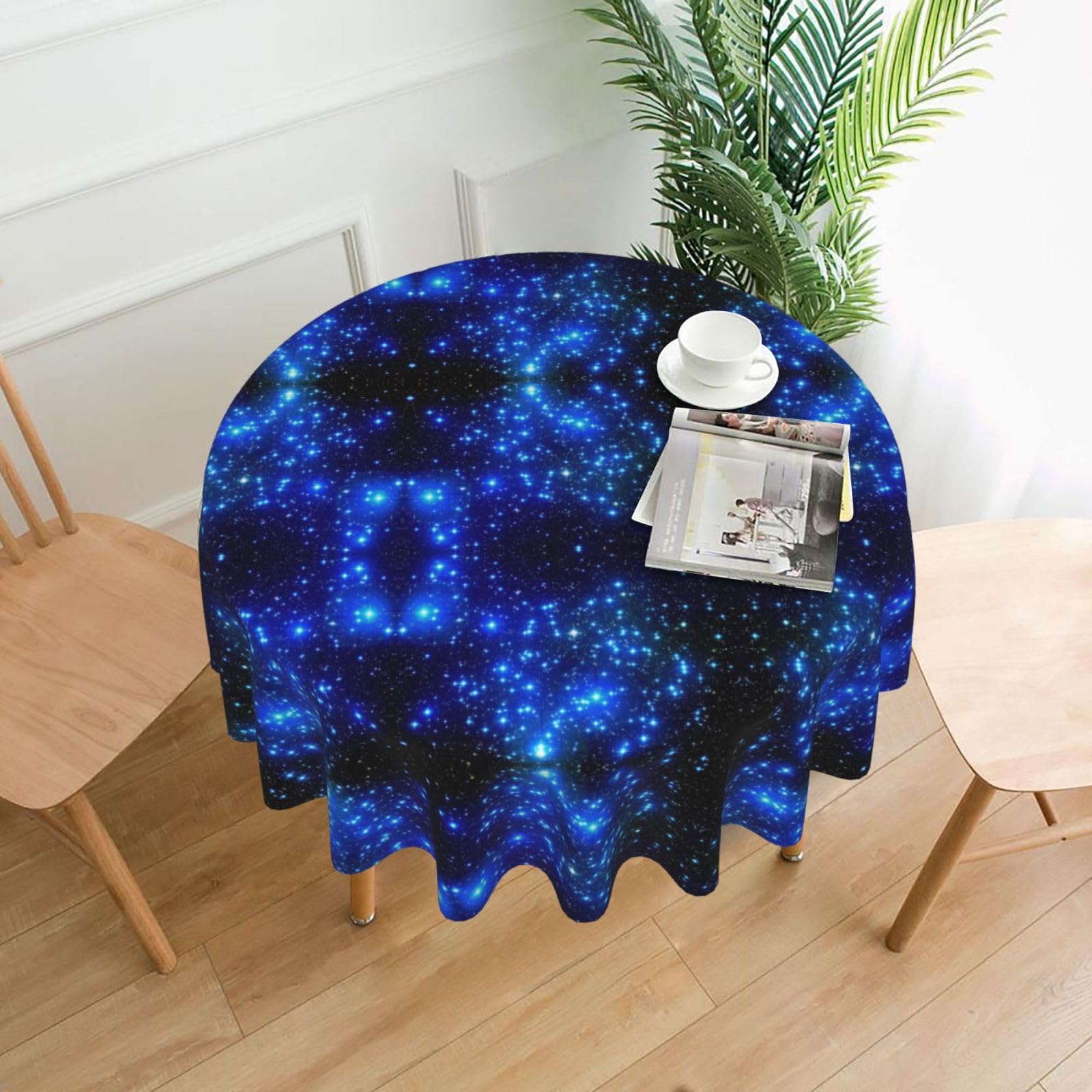 SDEGTHO Galaxy Stars Print Modern Retro Round Tablecloth 60in Polyester Fabric Cover for Party Dining Table Washable