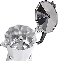 Vista 4 de Moka Pot - Cafetera y cafetera para estufa, cafetera italiana, cafetera Greca, cafeteras, plata (6 tazas)
