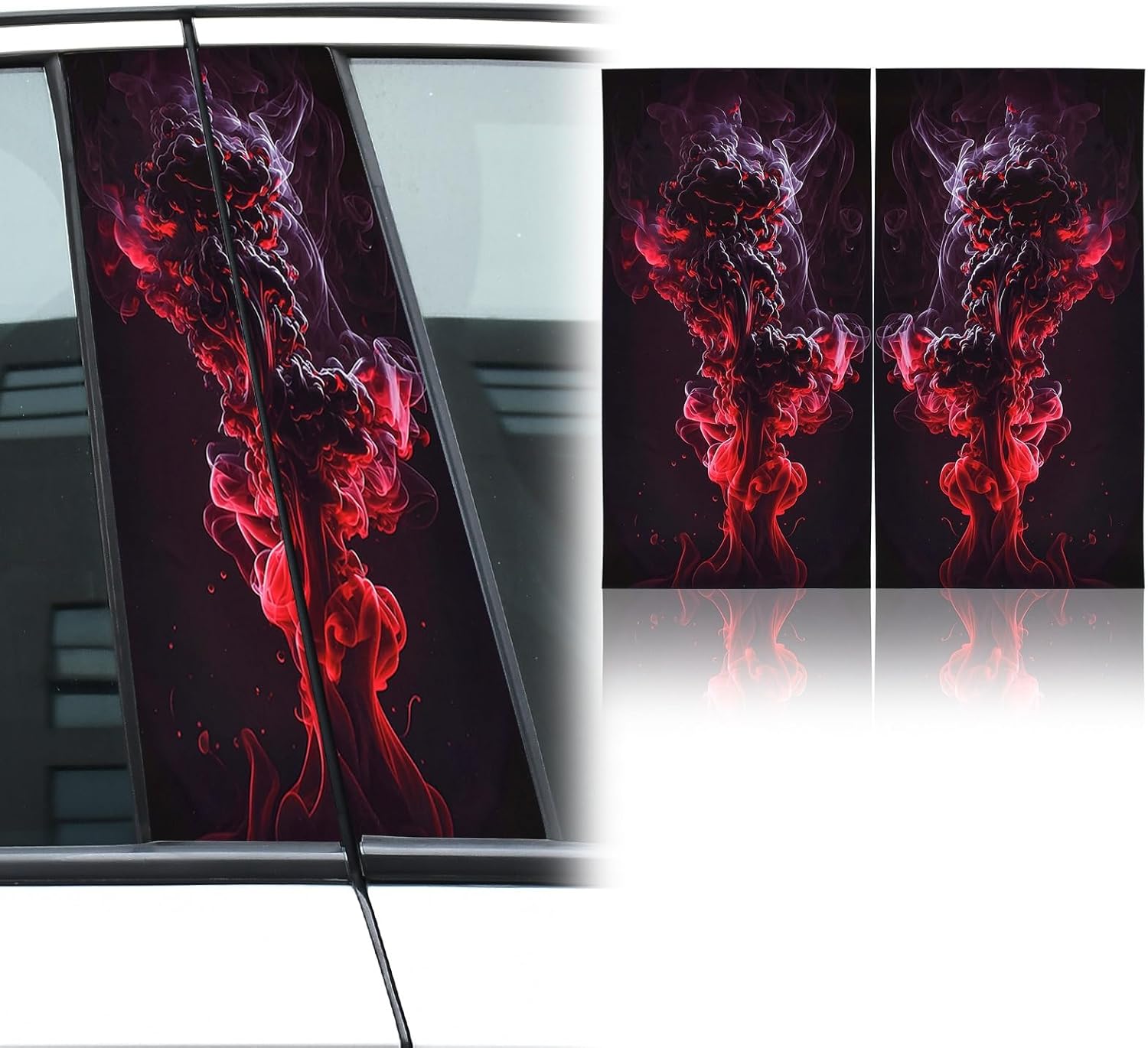 Car Center B-Pillar Vinyl Stickers, Waterproof Sun Protection Scratch Cover Thick with Red Smoke Personalized Creative for Vehicle Door Pillar, 1 Pair