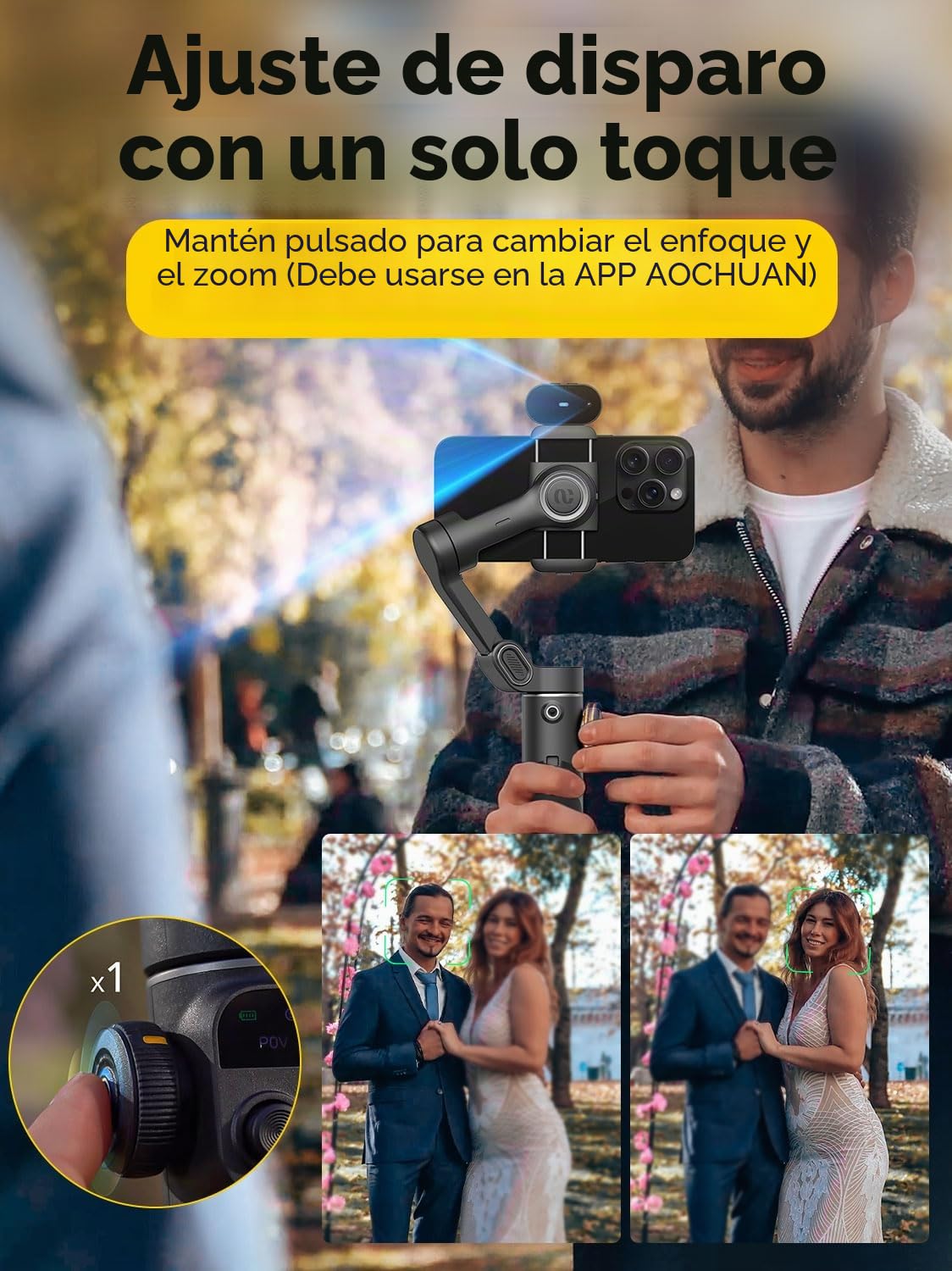 AOCHUAN 3 Ejes Cardán Estabilizador para Smartphone, Seguimiento SIN Aplicaciones, Varilla de Extensión, Estabilizador de Seguimiento de Caras y Objetos para iPhone, Grabación Vídeo - Smart X2AI Negro