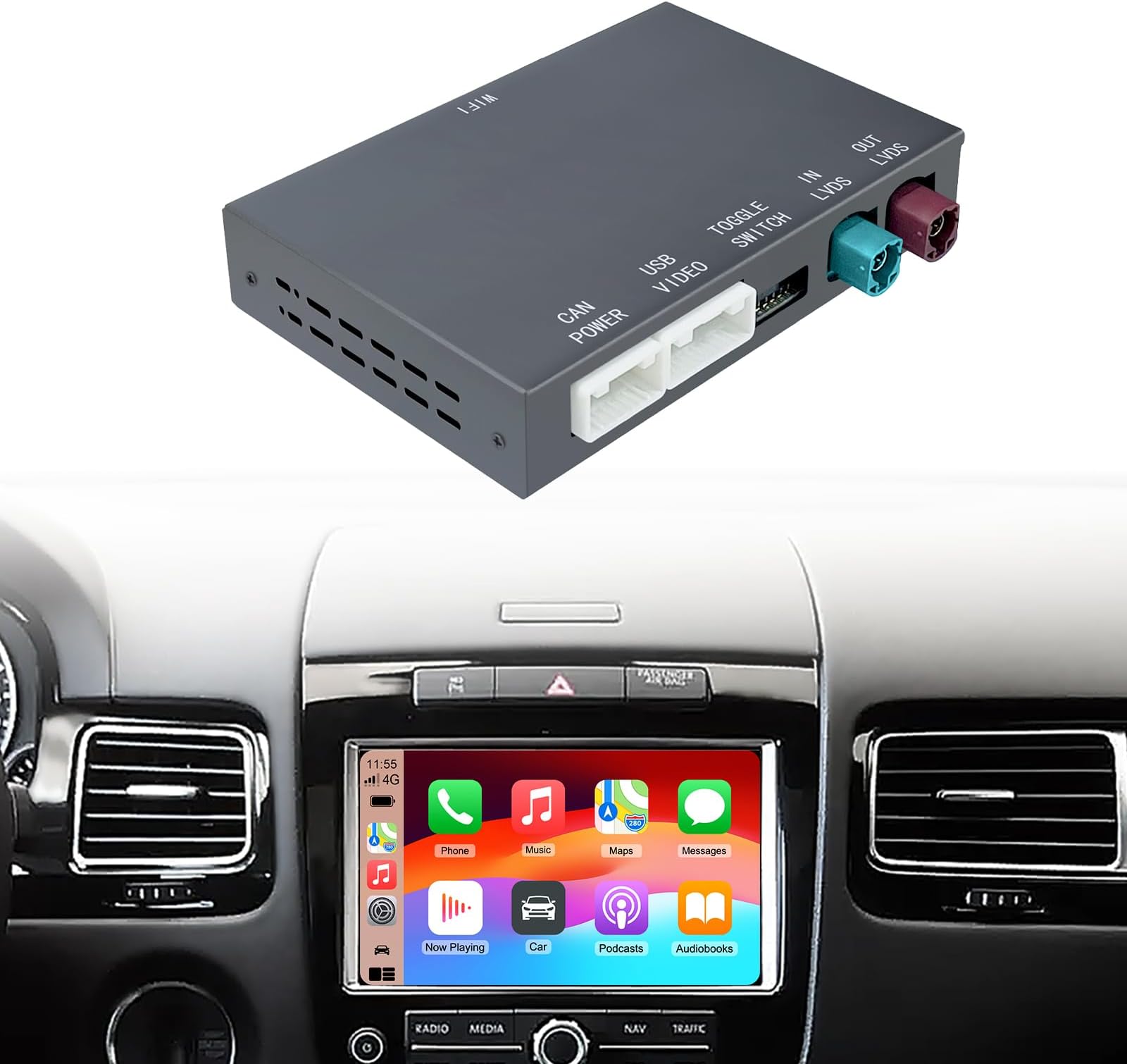 EZoneTronics Wireless CarPlay & Android Car Retrofit Kit Decoder for Volkswagen Touareg 2011-2017 with 8 Inch OEM Screen Plug & Play Module Box with MirrorLink SWC WLAN Bluetooth Siri GPS Navigation
