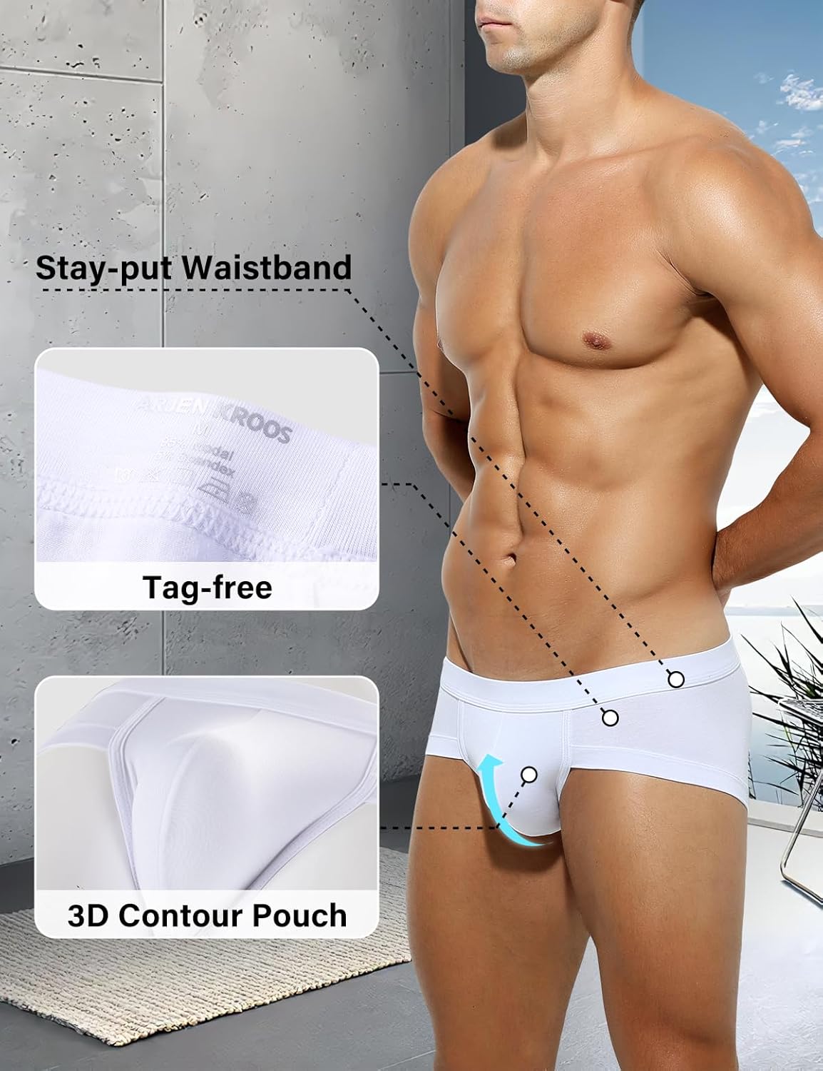 Arjen Kroos Briefs for Men 3 Pack Sexy Underwear Breathable Modal Trunks Briefs - Image 5