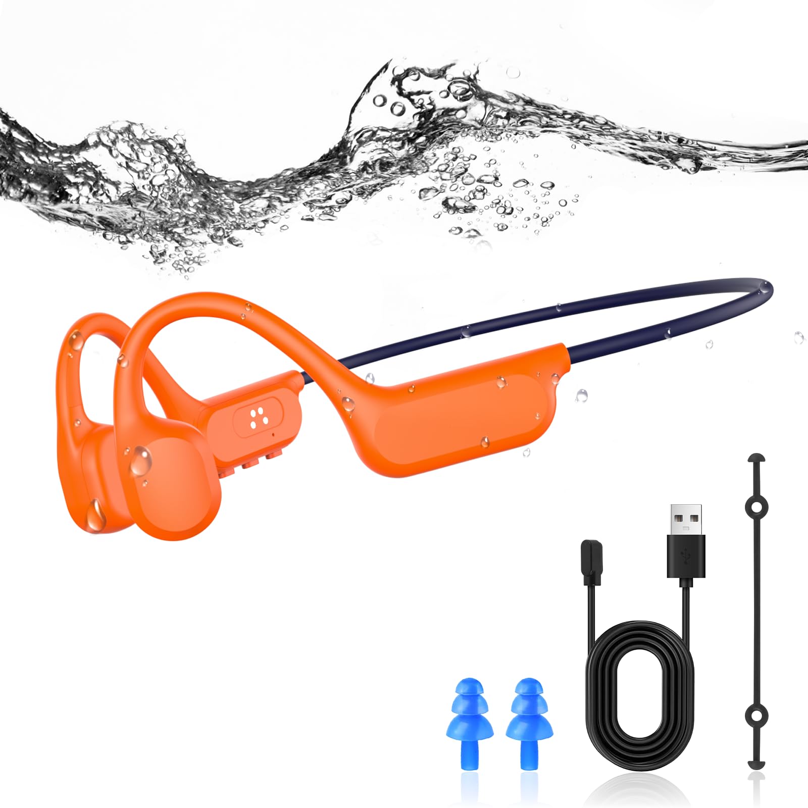 Écouteurs de Natation à Conduction Osseuse, Étanches IP68, 8 Go, MP3