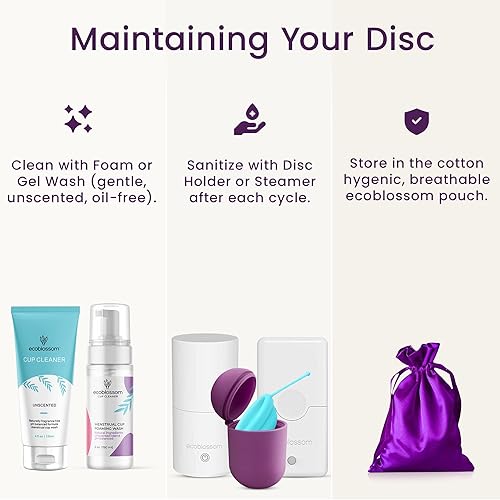 Miniatura 6 de EcoBlossom Disco menstrual reutilizable con cuerda de extracción, los discos de silicona de grado médico más confiables, uso cómodo durante 12 horas