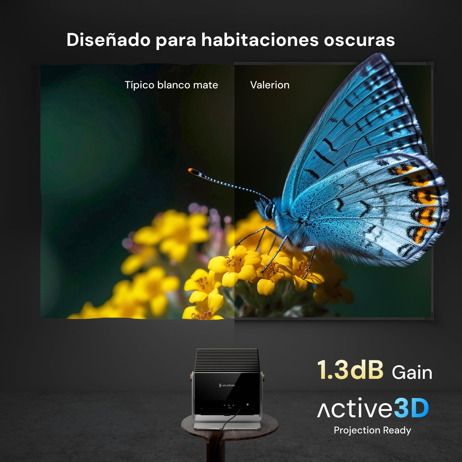 Valerion Pantalla de proyector de Marco Fijo de 120 Pulgadas, Ganancia de 1.3 dB, Mejora de la Calidad de Imagen del 80%, 4K/8K Ultra HD, Compatible con 3D, Funciona con proyectores de Largo Alcance