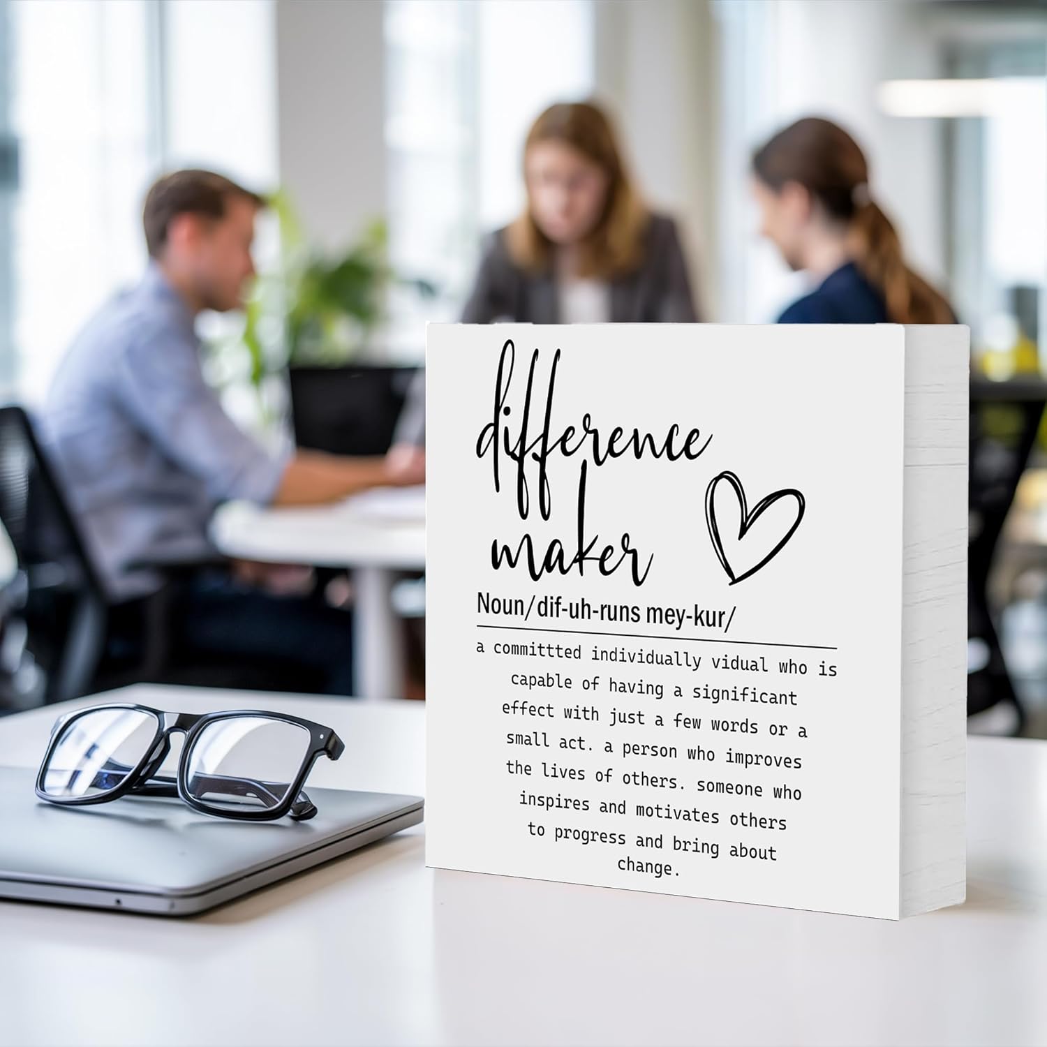 Difference Maker Definition Wooden Box Sign for Home Office Decor, Motivational Farmhouse Wood Block Plaque Positive Office Desk Accessories, Affirmations Sign Decor for Table Shelf, 5x5 INCH - Image 8