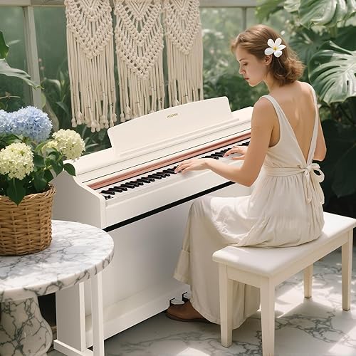 Miniatura 7 de AODSK Piano digital de 88 teclas, piano digital de acción de martillo ponderado con teclas pesadas de tamaño completo, pedal triple, juego para