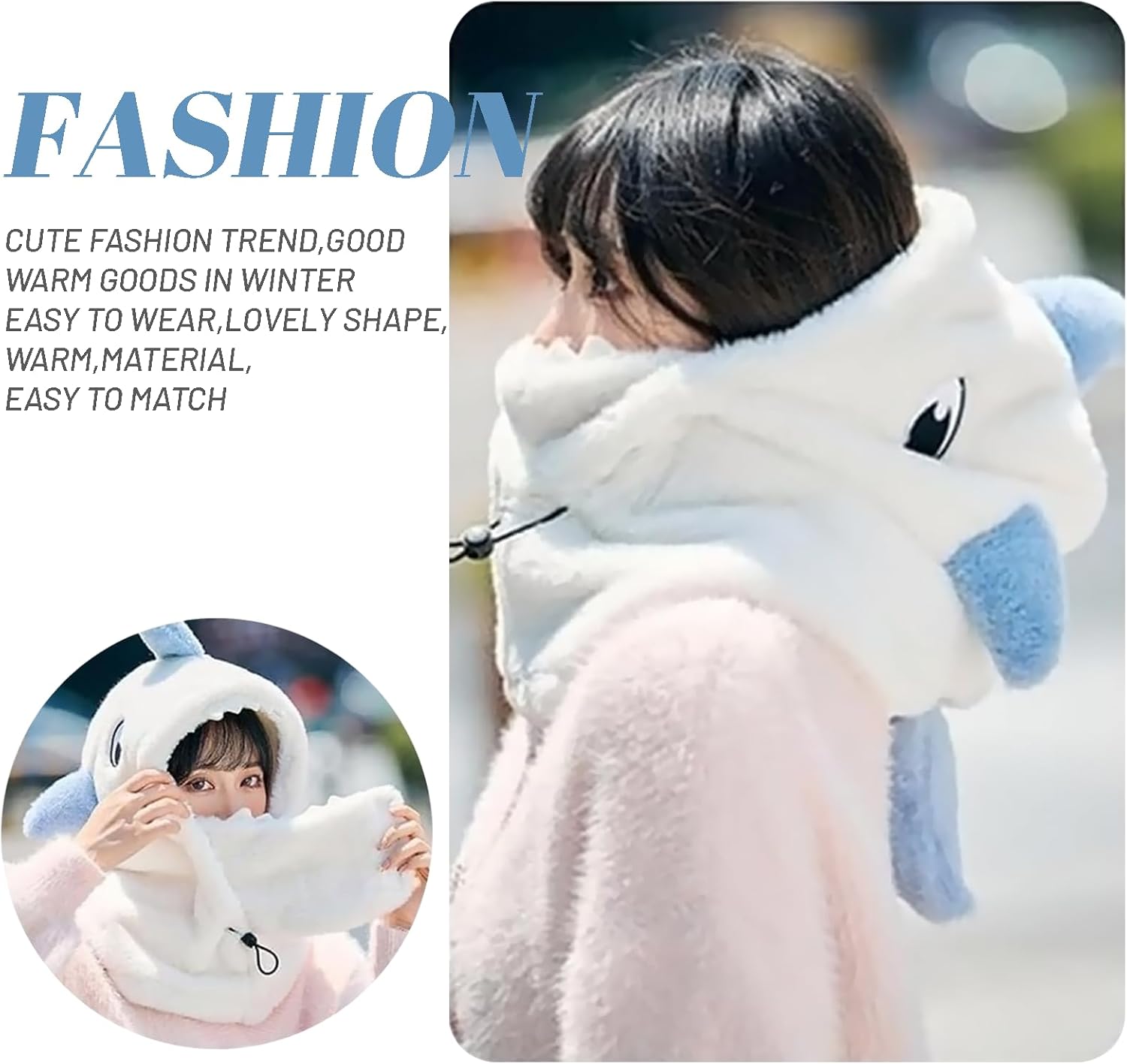 Shark Ski Helmet Cover Cute Shark face Mask Winter Warm Outdoor Hooded Sports Windproof Style Hat Scarf 3 in1