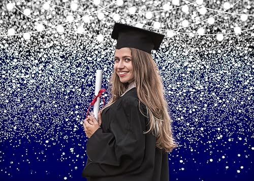 Miniatura 4 de Alltten Telón de fondo de fotos azul y dorado de 7 x 5 pies, luces Bokeh con purpurina para sesión de fotos, cumpleaños, boda, graduación, Año