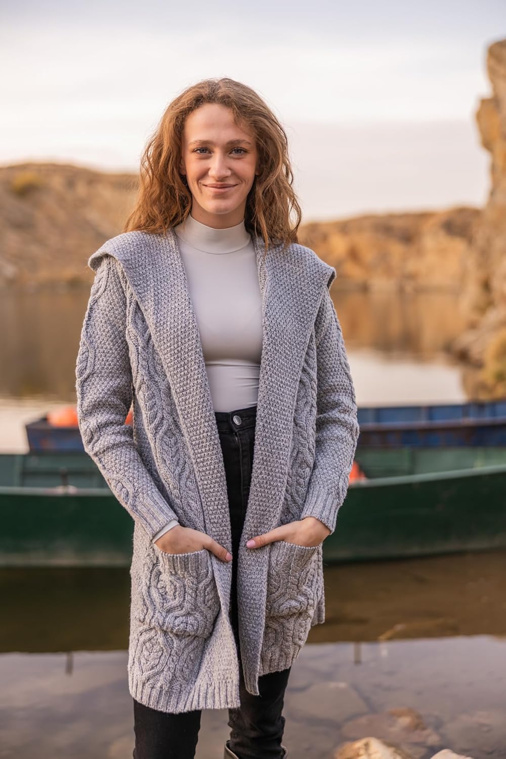 SAOL 100% Merino Wool Ladies Irish Classic Fit Long Cardigan with Hood - Image 5