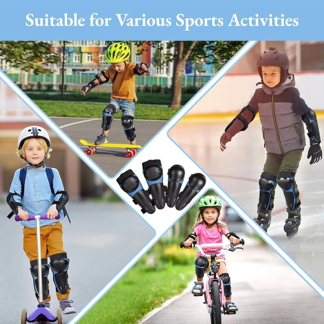 4-Piece Adjustable Knee and Elbow Pads for Youths, Protective Gear for Dirt, Motocross, Skateboarding, and More