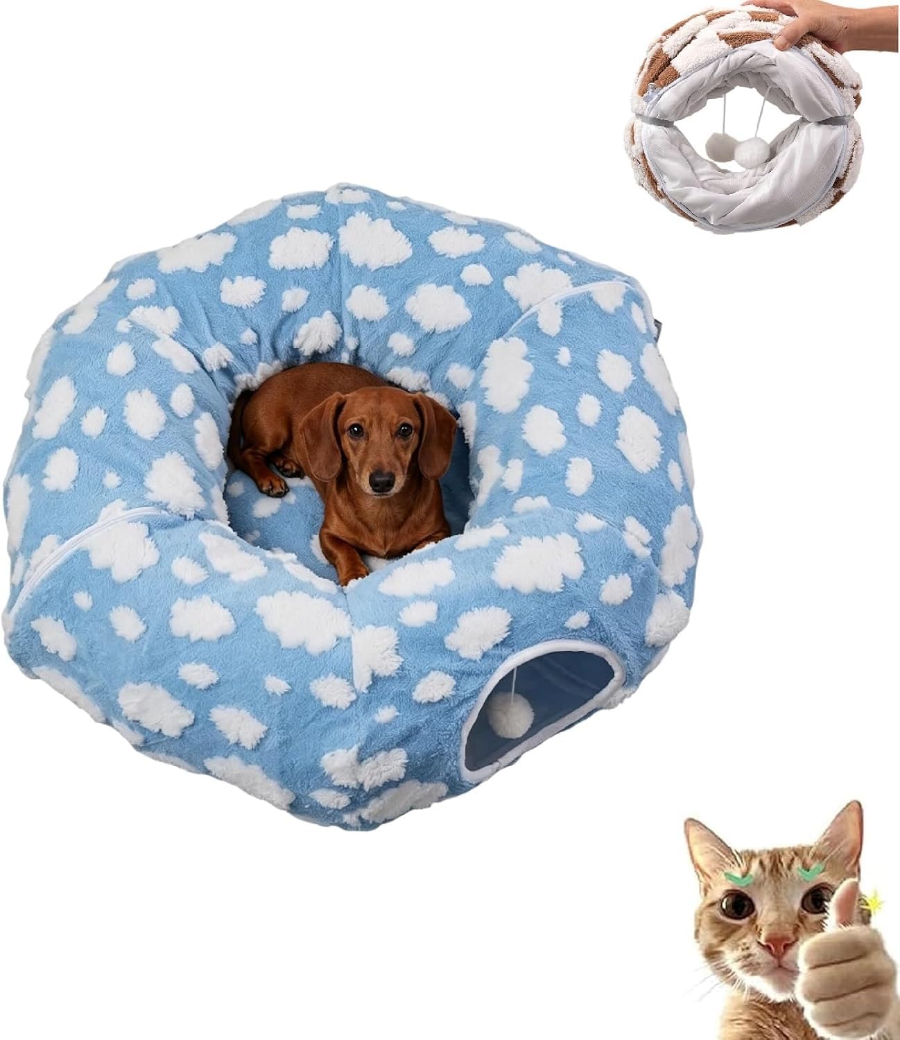 Dachshund Tunnel Bed, Dog Tunnel Bed for Small Dogs and Cats (Blue B,S)