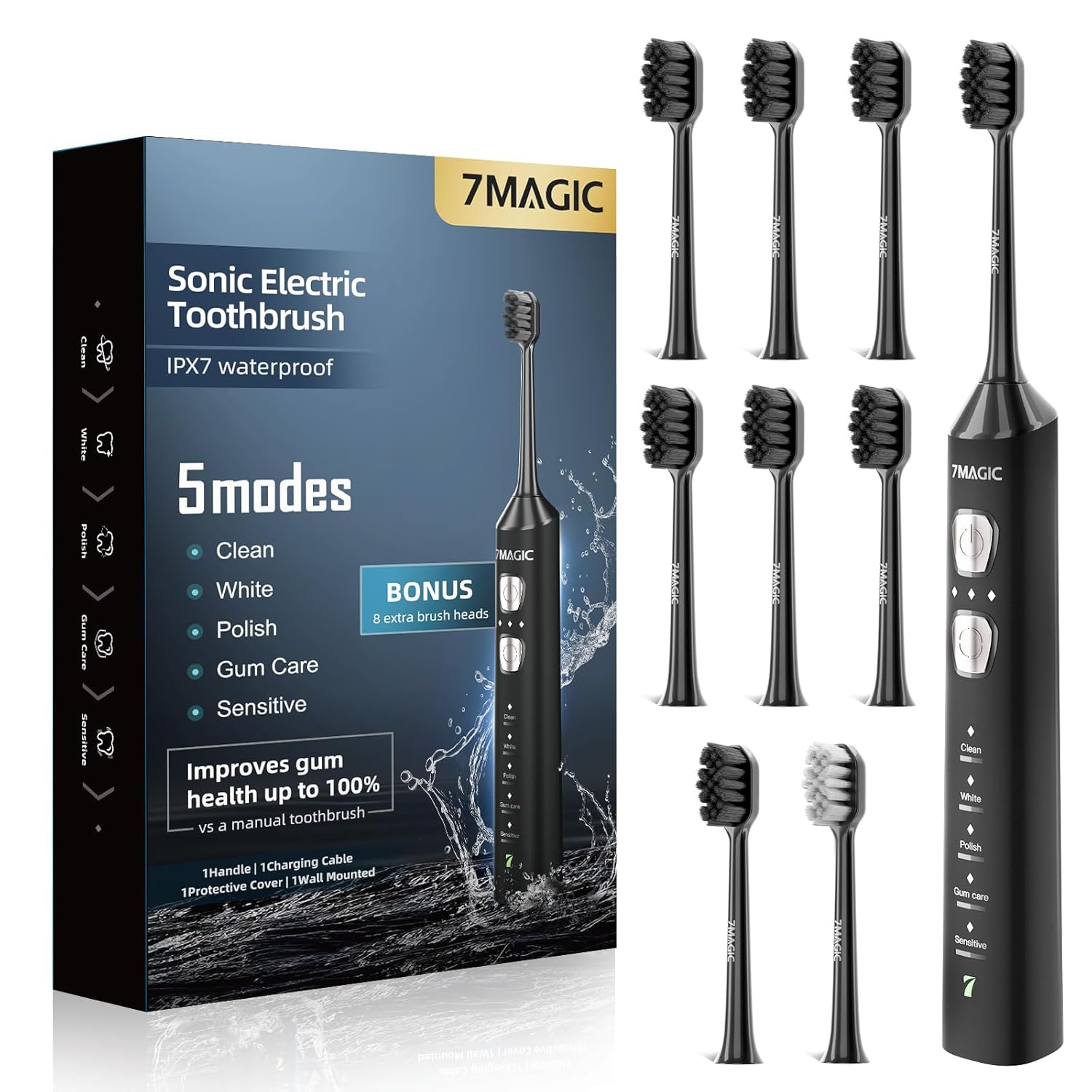7MAGIC Sonic Electric Toothbrush for Adults and Kids - Up to 180 Days Runtime 42000 VPM Powered Toothbrush