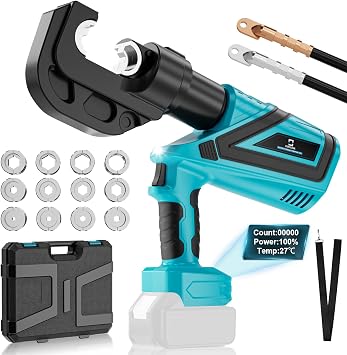 CERYCOSE Electric Hydraulic Cable Lug Crimping Tool, 12 Ton Hydraulic Crimper Compatible with Makita 18V Battery, Electrical Terminal Cable Wire Fiber Crimper Kit with 12 Dies, 6AWG-800MCM, Tool Only