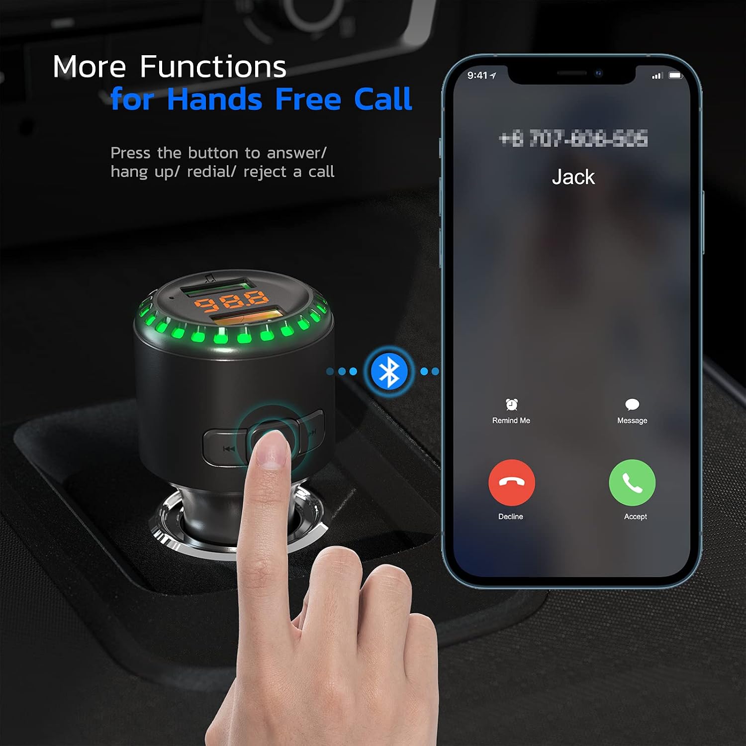 Nulaxy Bluetooth FM Transmitter,Bluetooth Car Adapter, FM Transmitter for Car with Dual Car Charger, Support QC3.0 Quick Charging, Hands Free Calling, 2 Playing Modes, 7 Color Lights/LED Lights KM32