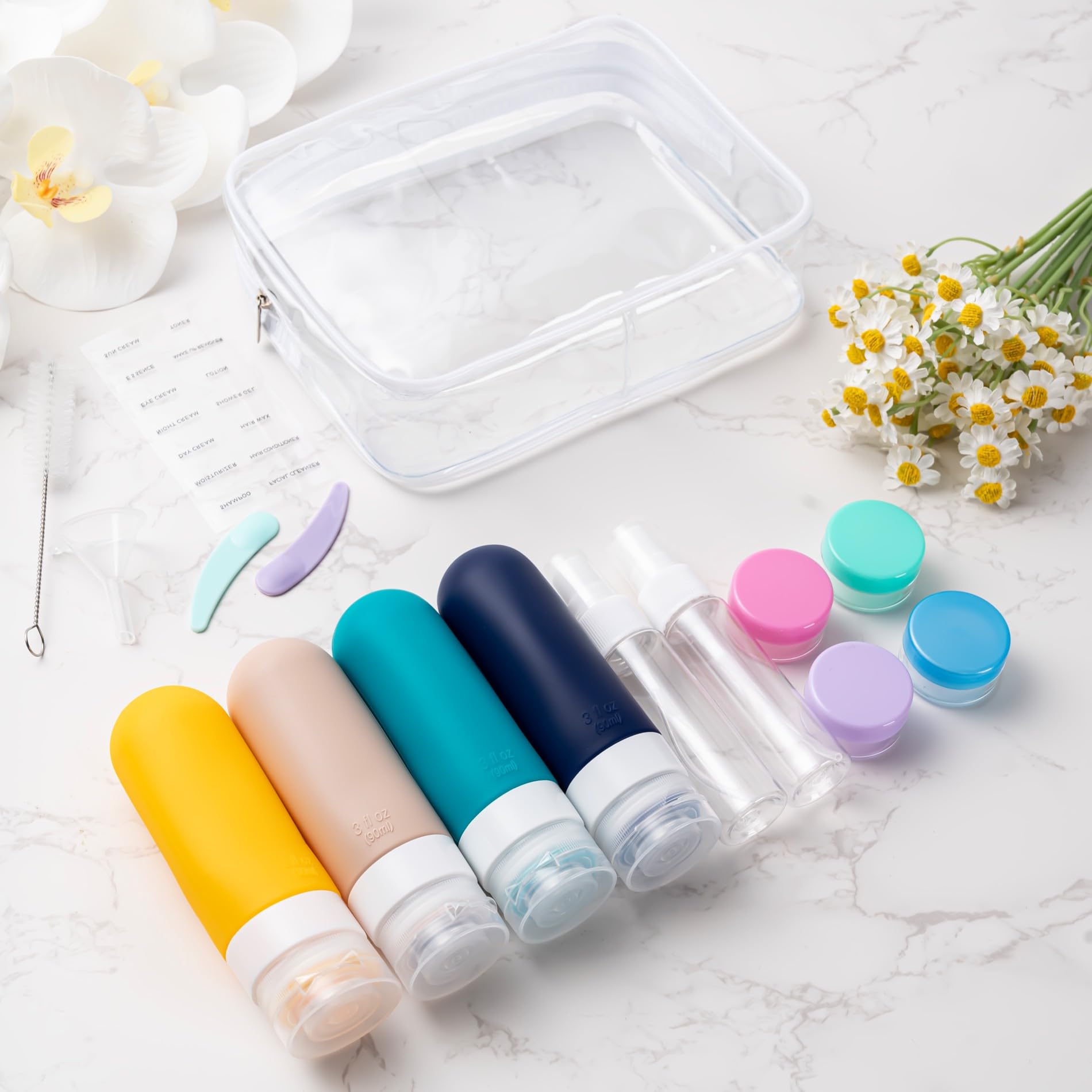 MODENGKONGJIAN Paquete de 16 Botellas de Aseo de Viaje, Botellas de Silicona exprimibles aprobadas por la TSA, 3 onzas, a Prueba de Fugas, Recargables, recipientes para cosméticos, 16 Unidades/Azul