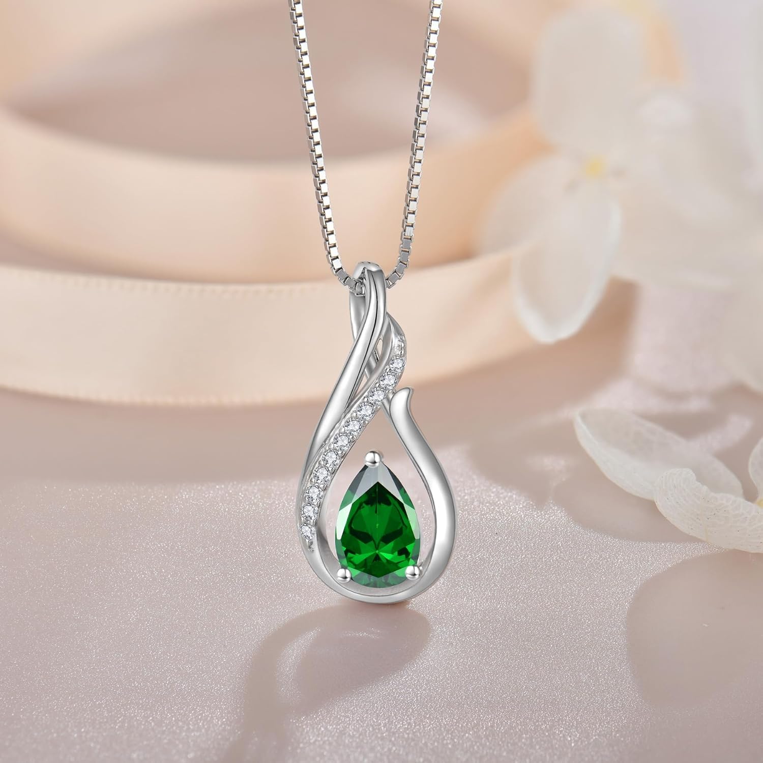 Infinity Necklace for Women 925 Sterling Silver Teardrop Pendant Necklace Birthstone Jewelry Gift