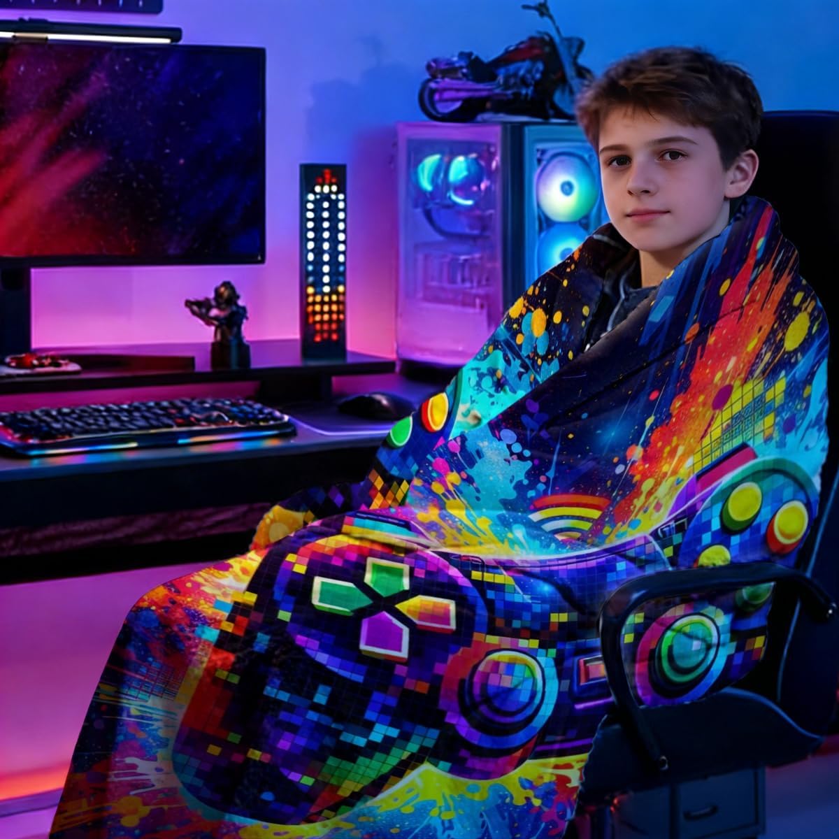 Gaming Throw Blanket for Boys, Gift for Gamers Kids, Colorful Neon Graffiti Gamer Blanket, 50x60 Inches Soft Fleece Video Game Blanket for Couch Sofa Bedroom image 3