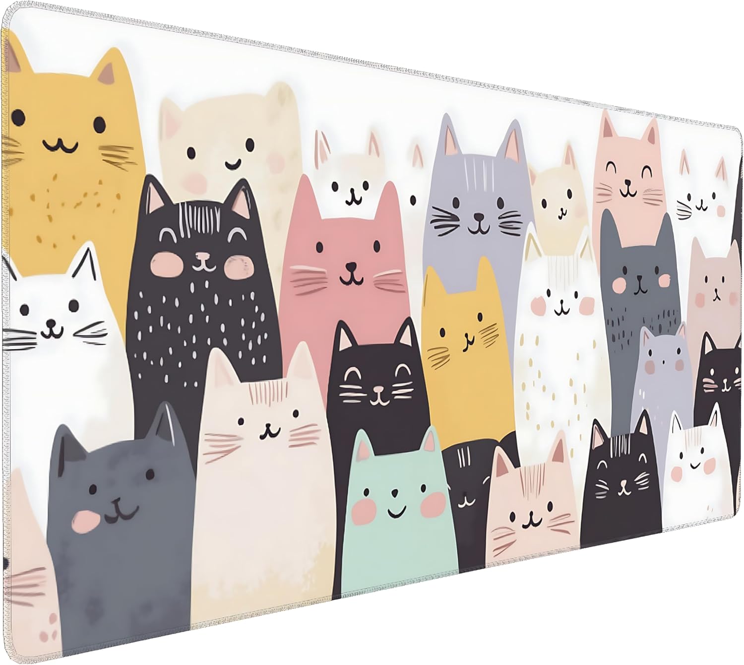 Cute Anime Cats Gaming Mouse Pad, Colorful Pop Art Desk Mat with Anti-Slip Base & Stitched Edges,35.4" x 15.7" in Table Mat for Computer Desktop, Beautiful Workstation Decor