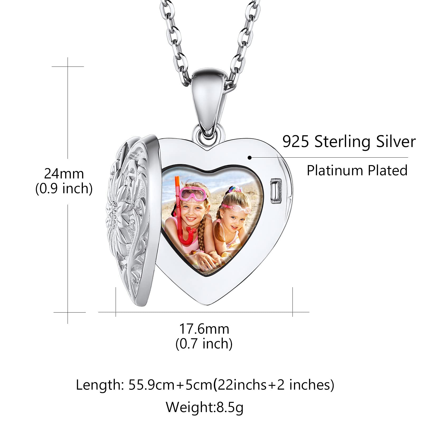 Custom4U Collana S925 Argento Antiallergico 1/2 HD Foto Personalizzato con Nome Fiore Girasole Collana Commemorativo per Mamma Amici Famiglie Oro Placcato 41/46/55 CM