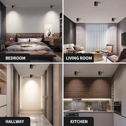 Miniatura 8 de OKELI Foco LED de montaje empotrado, lámpara de techo cilíndrica regulable de 20 W, iluminación moderna de aluminio mate negro de bajo perfil para