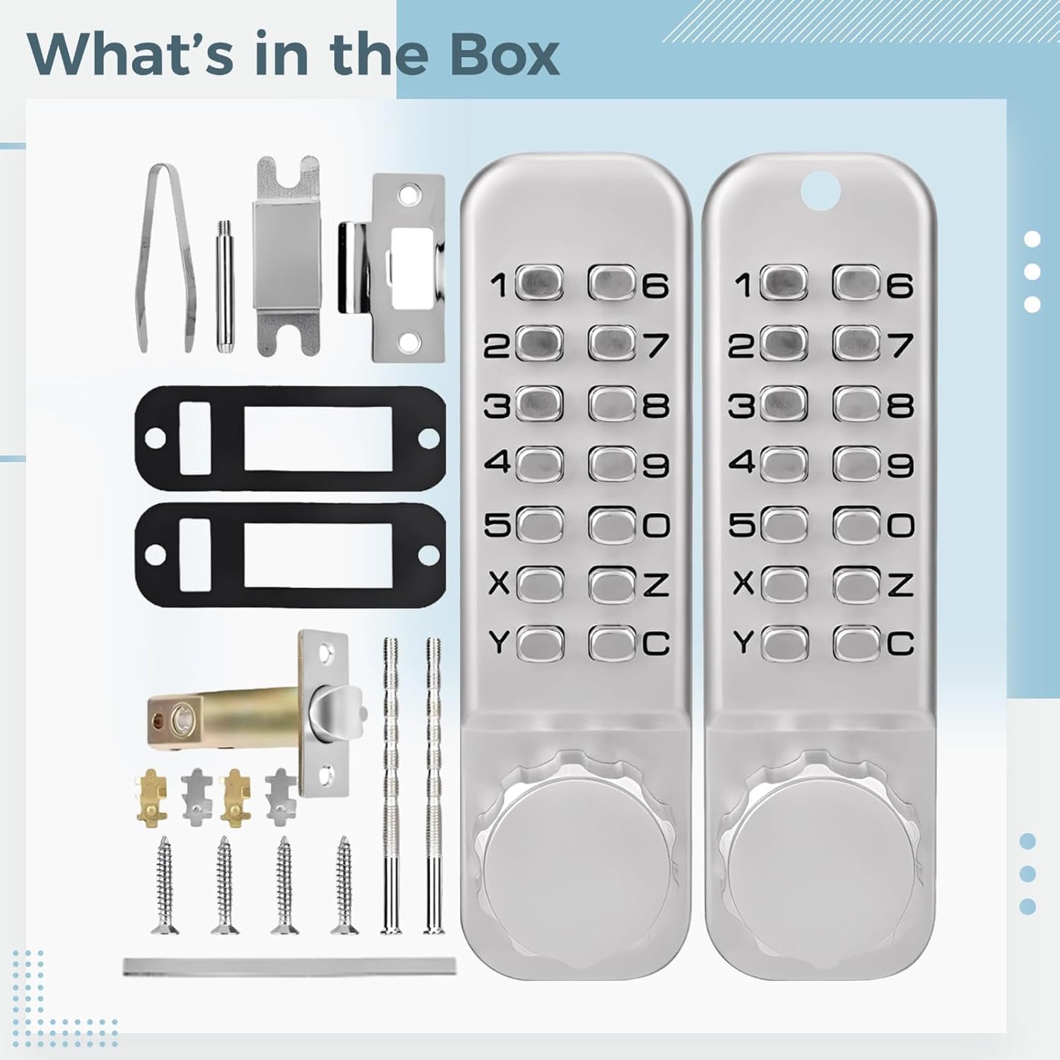 Silver Mechanical Keypad Lock for Door, Keyless Zinc Alloy Combination Lock, Double-Sided 14-Keypad, for Outdoor Gate