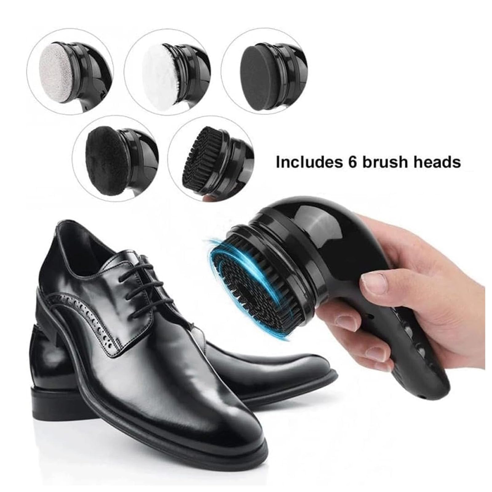 Kit De Cirage Électrique, Cireur De Chaussures en Cuir Rechargeable Portable avec 6 Têtes De Brosse Et Base De Rangement, Nettoyeur De Chaussures Rechargeable par USB pour Lentretien des White