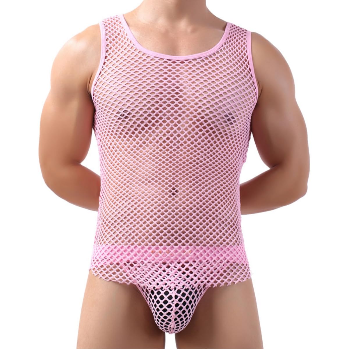 Men's Mesh Vest, Fishnet See Through Sleeveless Tank Top for Men Party Crop Tops, Mesh Fitted Crew Neck Muscle Top Vests Men's Vests Hollow Out Workout T Shirt Undershirt Workout Gym Summer Clubwear