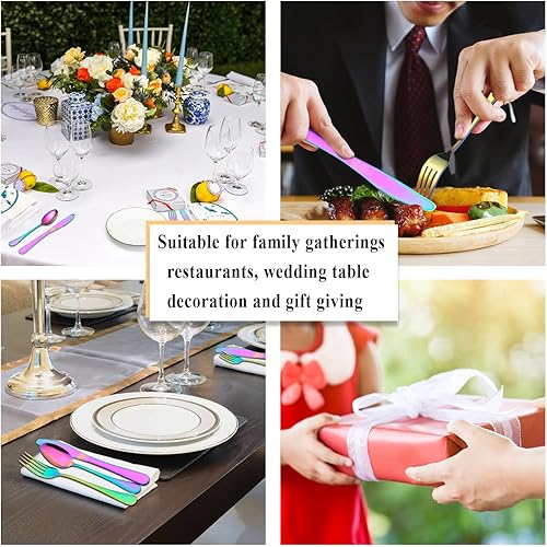 Miniatura 6 de Berglander Juego de cubiertos de 40 piezas, acero inoxidable con chapado en titanio colorido, juego de cubiertos multicolor, cubiertos de color arco