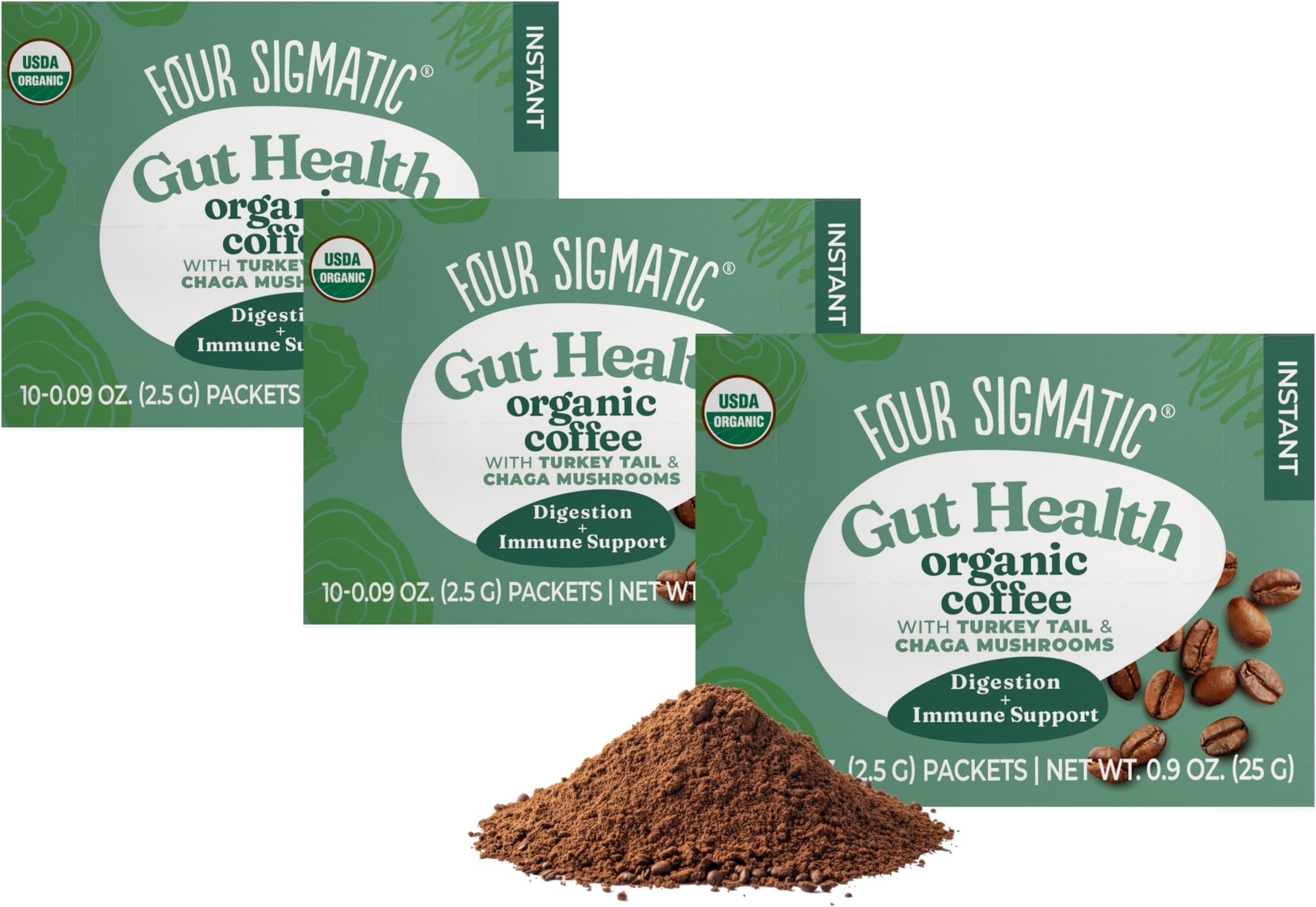 Four Sigmatic Mushroom Coffee Mix Cordyceps and Chaga Pack of 3 (30 Packets Total)