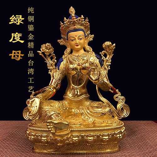 Estatua de Buda sentado Ornamento Tara verde 13.0in Buda Aleación Metal Budista Proveedores Home Office Decorar Estatua Artesanía, 8.7in