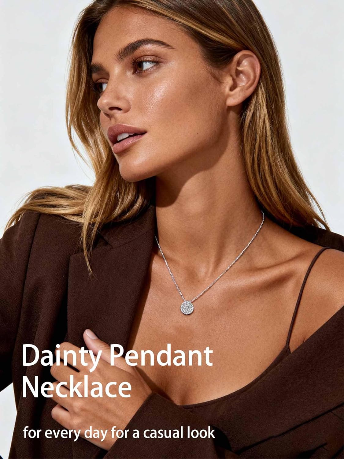 Dainty Stainless Steel Cubic Zirconia Round/Eye Pendant Necklace for Women Pave Necklaces Fashion Jewelry - Image 4