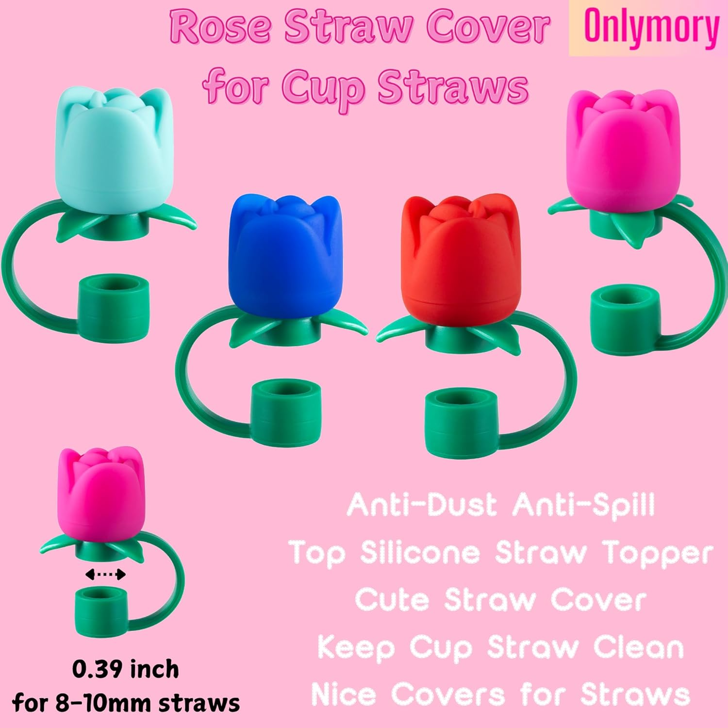 Valentines Day Straw Toppers for Stanley Cups, Straw Covers Silicone Rose Topper for Tumbler, 3D Flower Straw Cover Caps for Stanley/Yeti Cup Accessories Valentine Gifts - Image 2