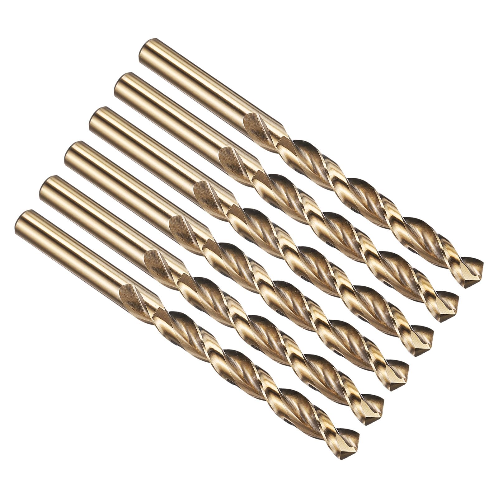 PATIKIL 11mm Drill Bit, M42 8% Cobalt High-Speed Steel Jobber Straight Shank 135° Gold Finish for Hard Metal High-temperature Titanium Alloy - 6 Pack