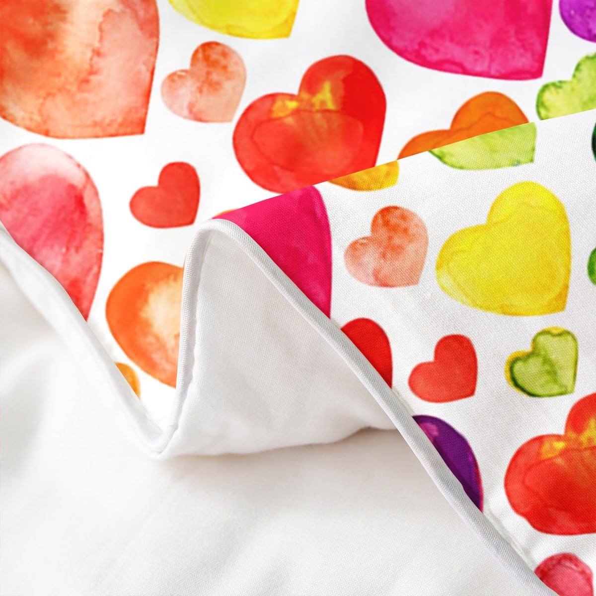 Loussiesd Liebesherz Betten Set Pärchen Buntes Liebesherz Muster Bettwäsche Set 135x200cm 100% Baumwolle Regenbogen Herz Bettbezug Set für Kinder Jungen Mädchen Raumdeko