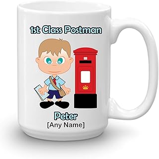 Personalised Postman Gifts For Men - 15oz Large Coffee Tea Cup - First Class Postman Mug - Novelty Christmas Birthday Thank you Courier Mailman Postal Staff Key Worker Hero Present Idea
