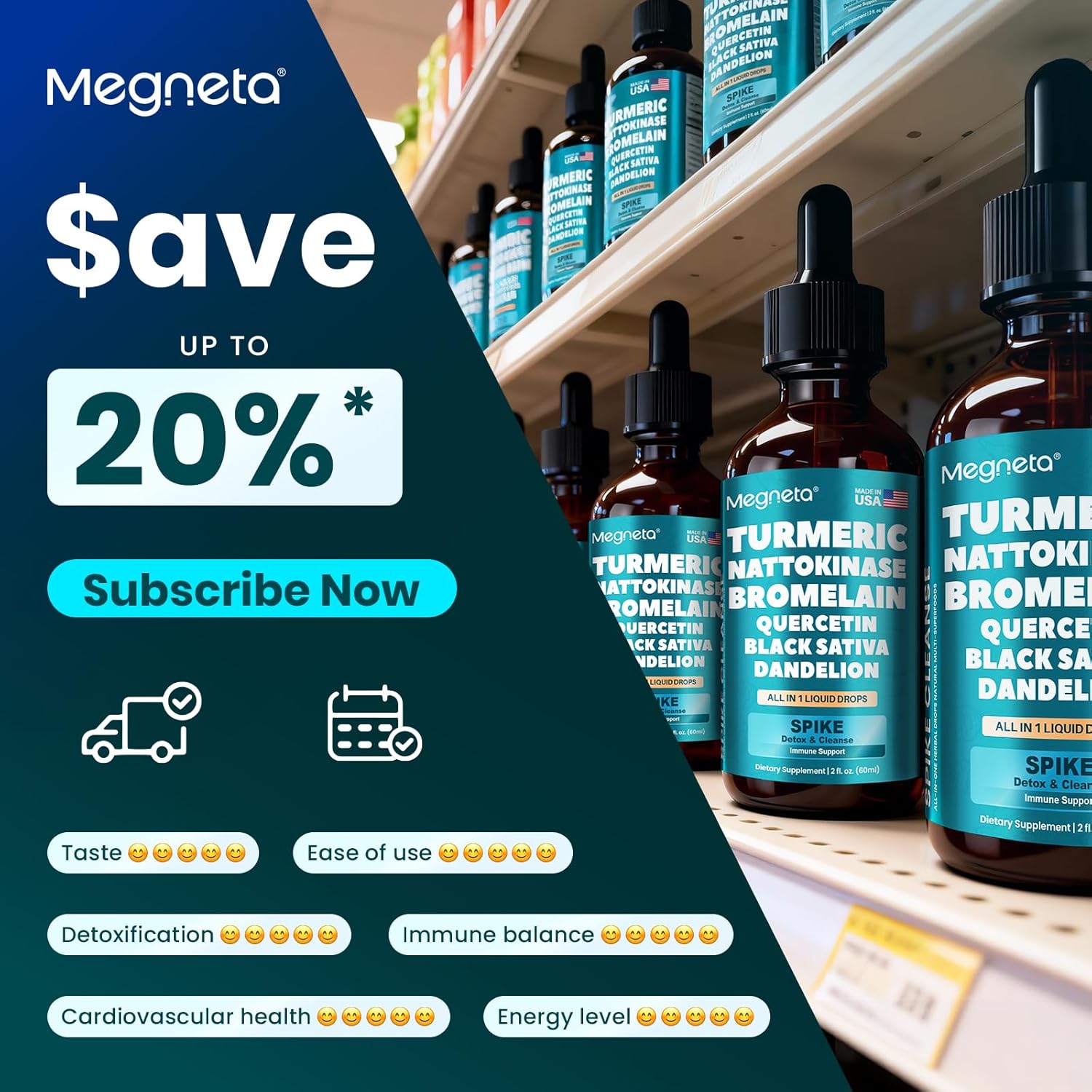 Nattokinase Supplement 20,000 FU/g [High-Activity] , Bromelain 500mg & Turmeric Curcumin 500mg | Triple-Action Enzyme Spike Detox with Quercetin & Black Seed – Cardiovascular & Circulatory Support