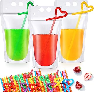 Sieral 200 Pcs Clear Drink Pouches with Straws for Adults 16 oz Resealab...