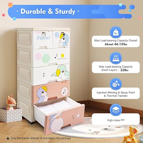 Miniatura 10 de Estantería organizadora de 5 capas con 6 cajones, organizador de ropa con ruedas, armario de almacenamiento de oso polar, cajones de armario,