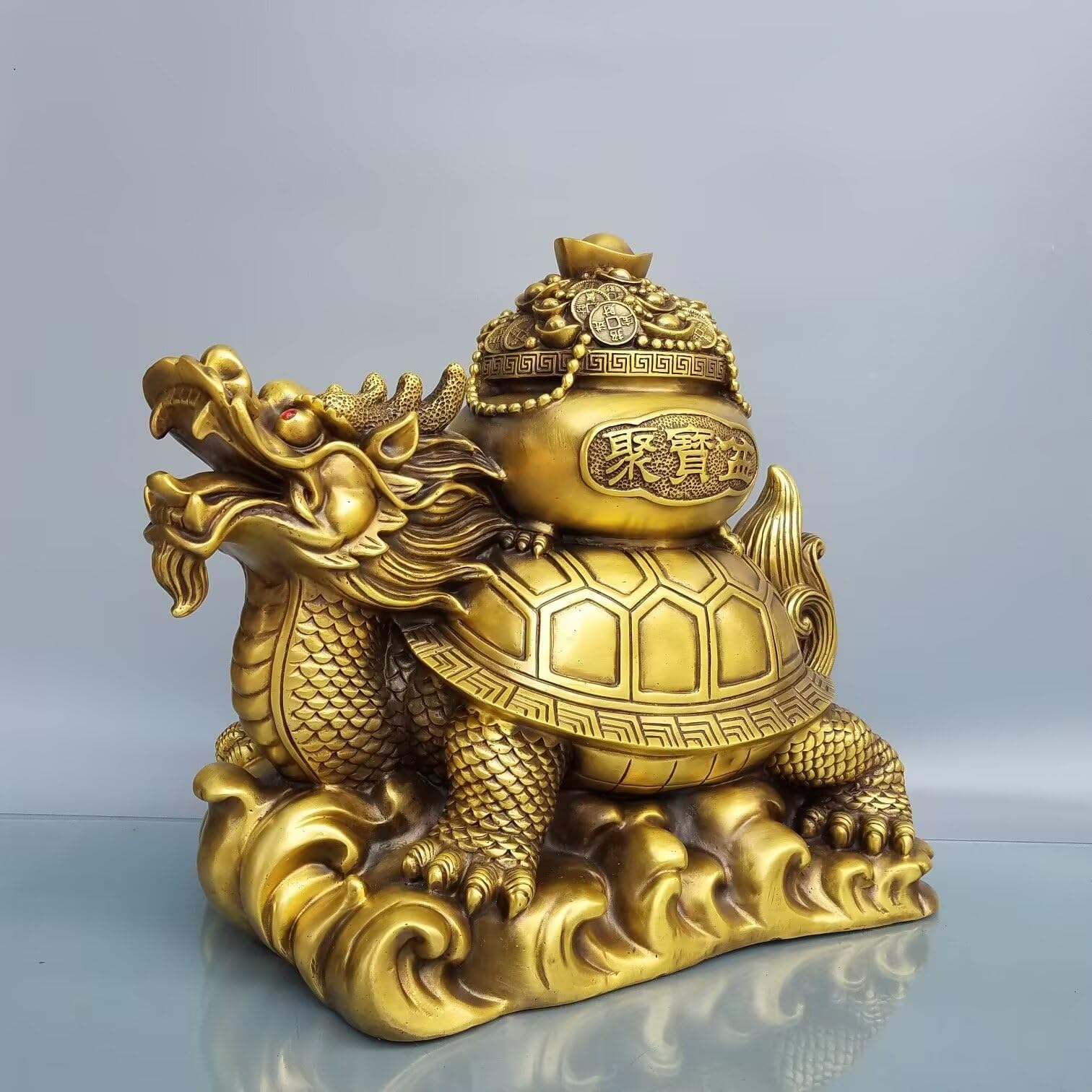 Dytartzx Chinese Feng Shui Brass Dragon Turtle Statue Good Luck Fortune Turtle to Home Decoration Gifts