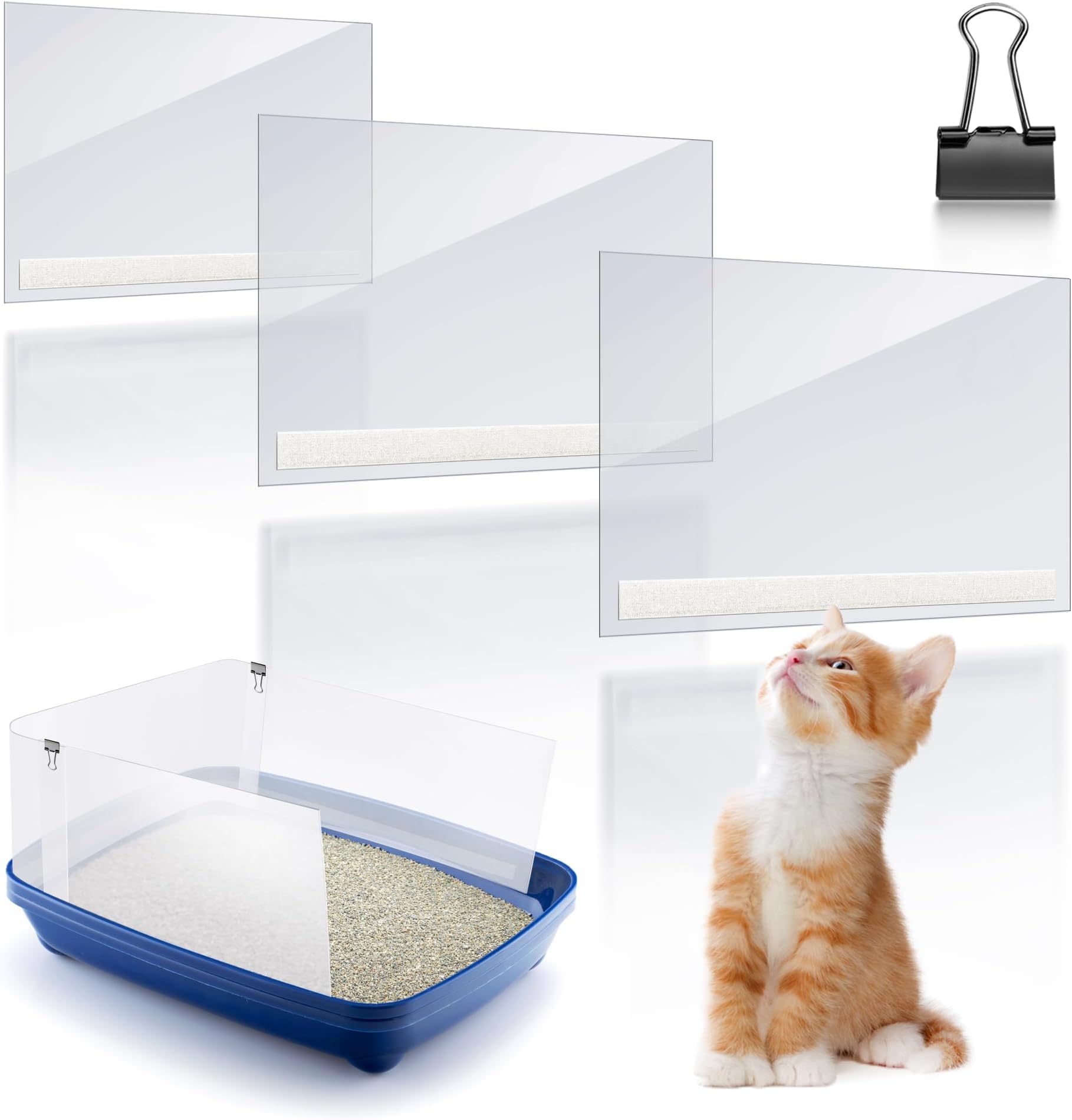 U0U 3Pcs Cat Litter Box Pee Shields,Connectable Litter Box Shield,Transparent Easy Clean Cat Litter Box Splash Guard for Open Top Litter Box(Litter Box Not Included) (Clear, 3pcs 14.5×11.5in)