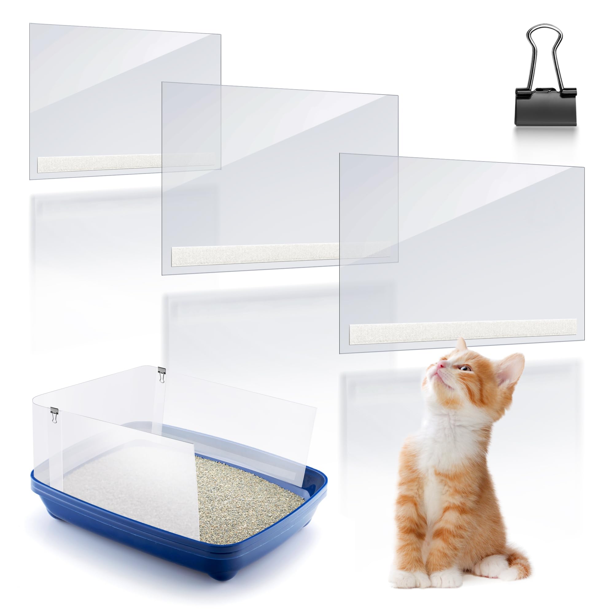 U0U 3Pcs Cat Litter Box Pee Shields,Connectable Litter Box Shield,Transparent Easy Clean Cat Litter Box Splash Guard for Open Top Litter Box(Litter Box Not Included) (Clear, 3pcs 14.5×11.5in)