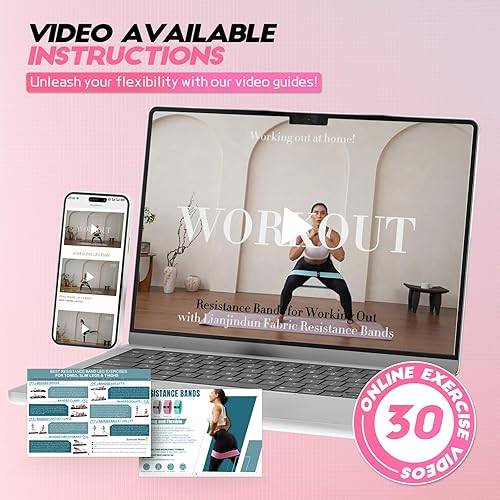 Miniatura 4 de Bandas de resistencia para entrenar con guía, 4 bandas de entrenamiento para mujeres y hombres, bandas de ejercicio de tela para piernas, cadera,