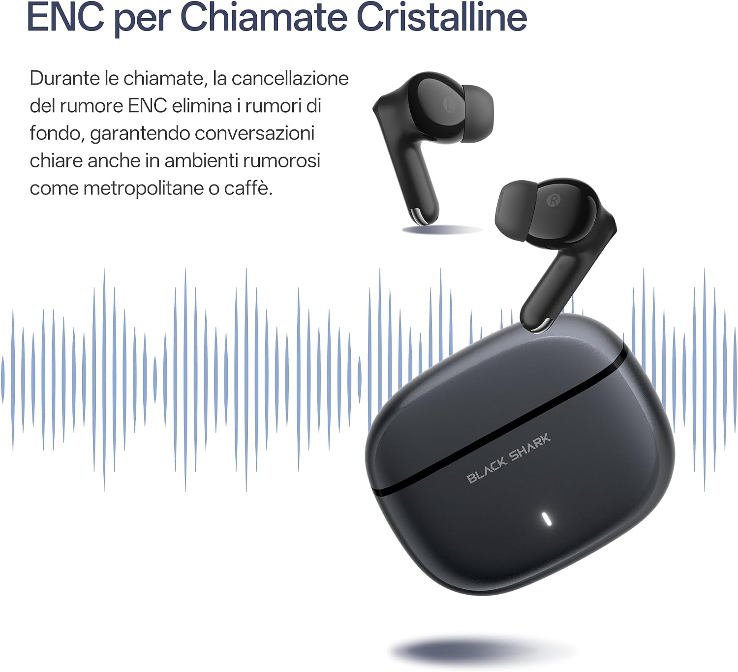 Image illustrating ENC noise cancellation for clear calls with Black Shark T23 earbuds.