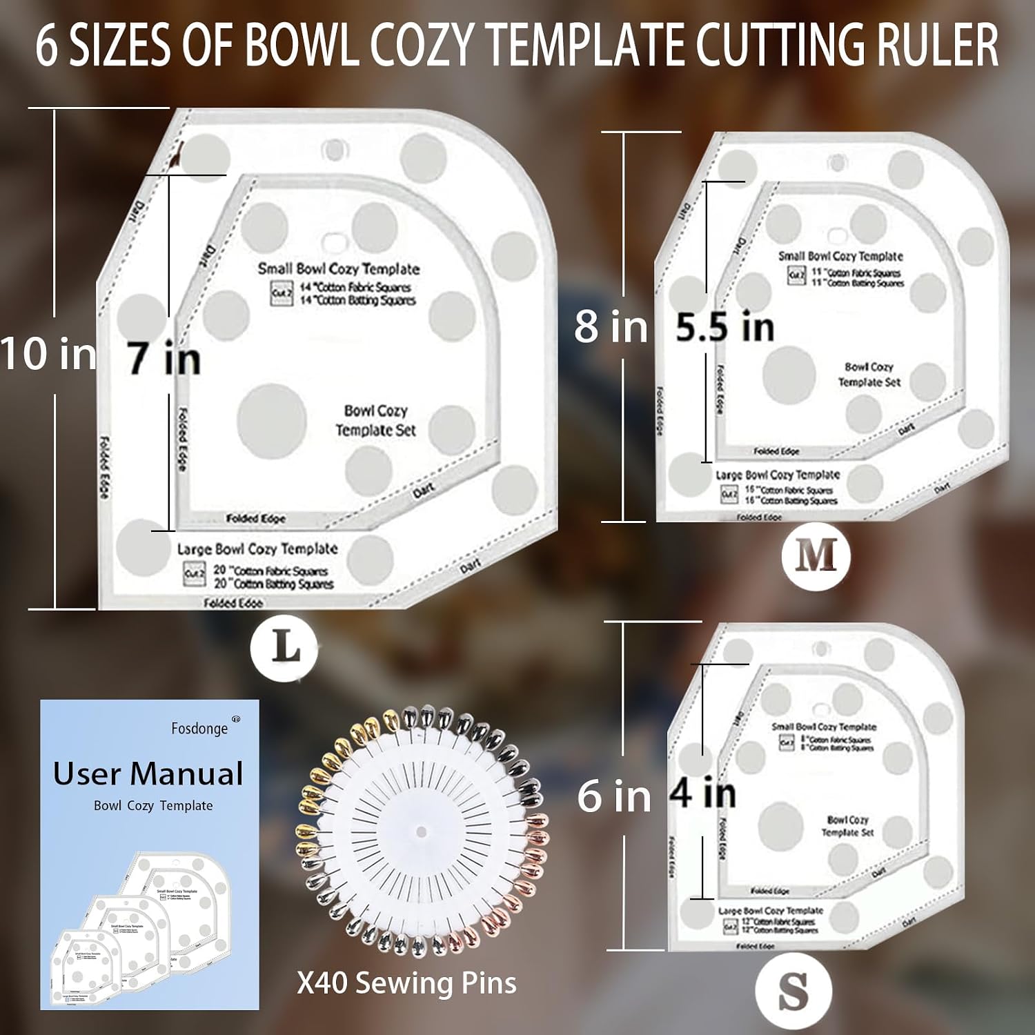 Bowl Cozy Template Cutting Ruler Set 3 Sizes, Acrylic Transparent Sewing Patterns Quilting Templates, Bowl Cozy Pattern Quilting Rulers for DIY Kitchen Art Craft
