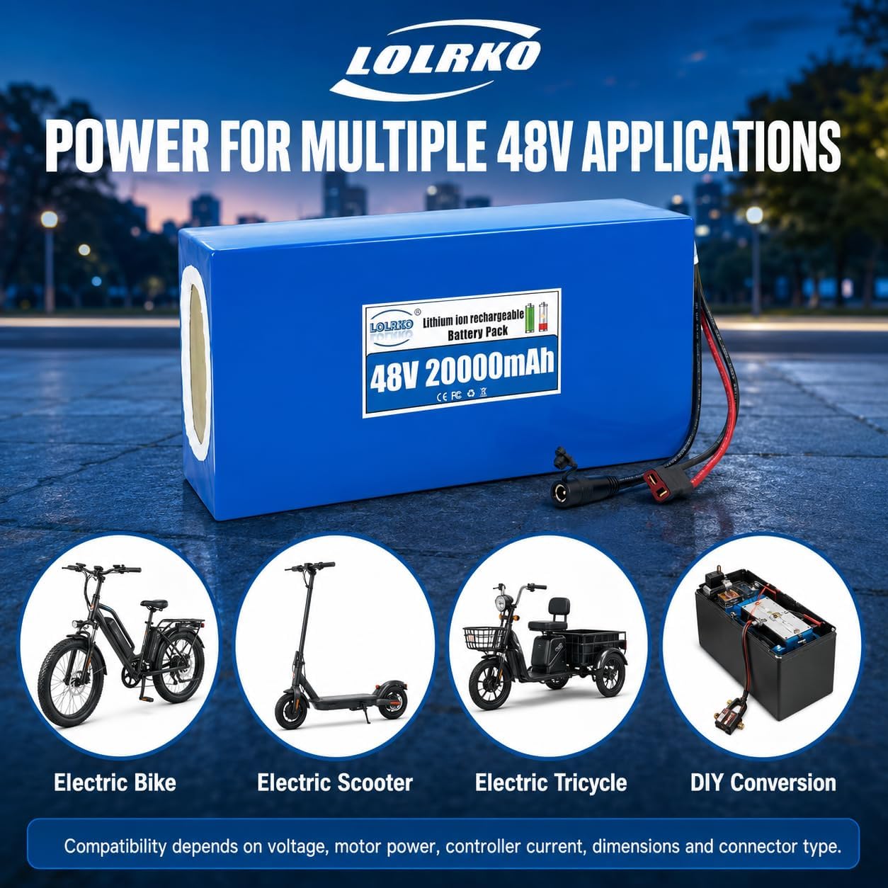 48V Ebike Battery Built-in 30A BMS, Waterproof Design, Lighter Weight, Higher Energy Density, Perfect for Electric Bikes, Tricycles, Electric Motorcycles, Scooters(48V-20AH Battery With Charger) thumbnail