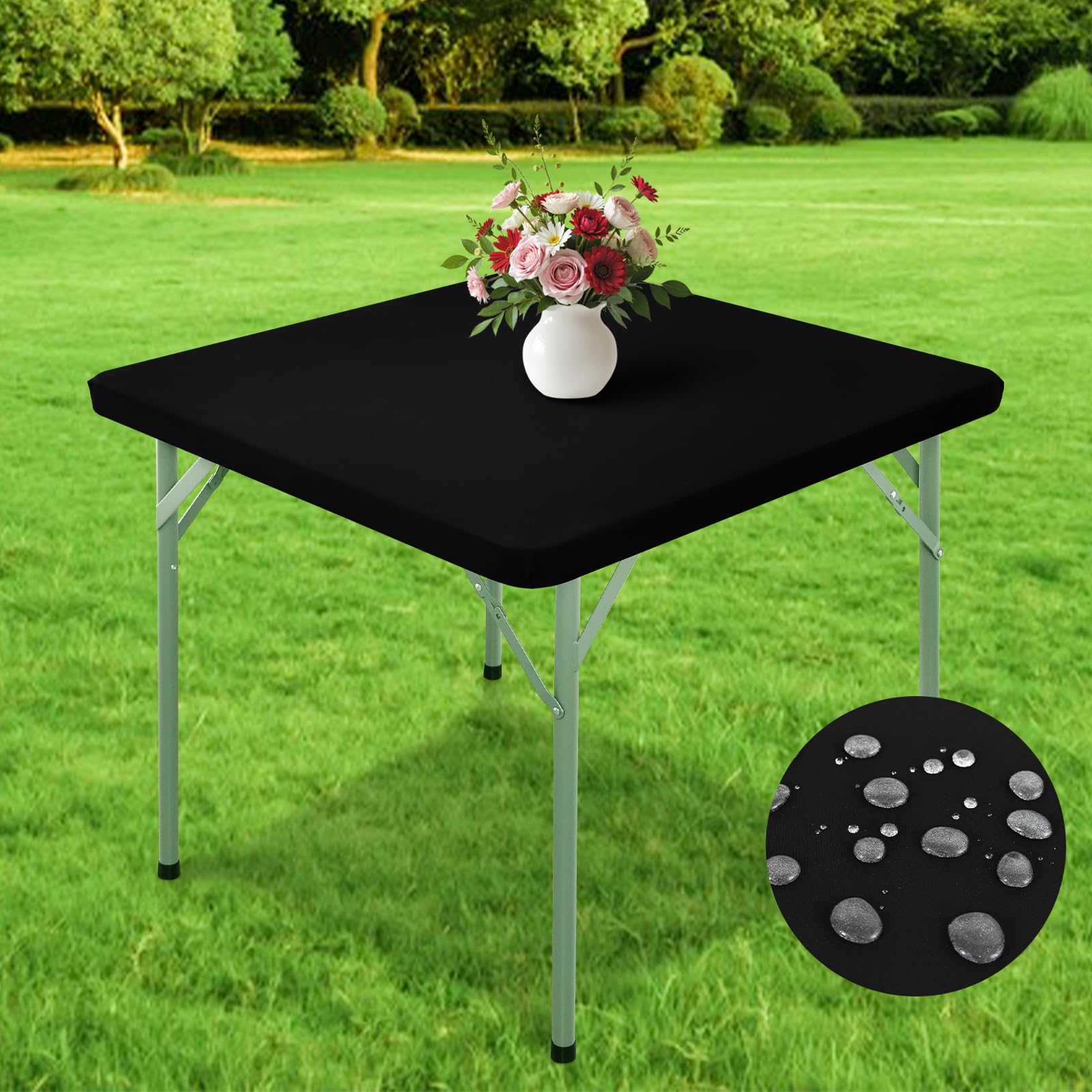 Wolkemer Waterproof Square Fitted Tablecloth 36x36 Inches, Black